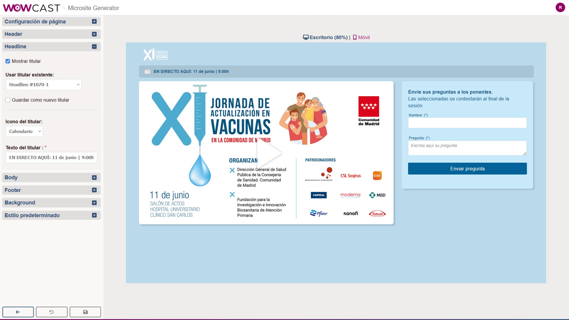 Estructuras de páginas creadas con Microsite Generator WowCast