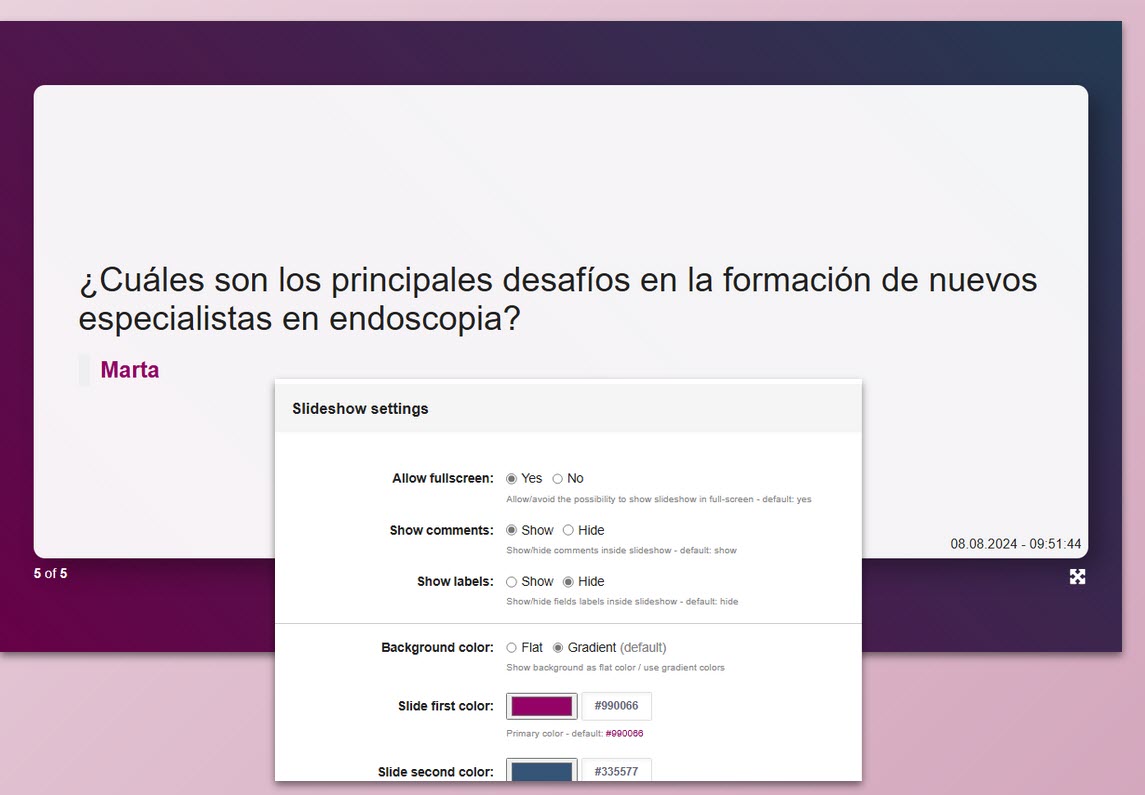 Slideshow con las preguntas aprobadas: Q&A Tool Wowcast